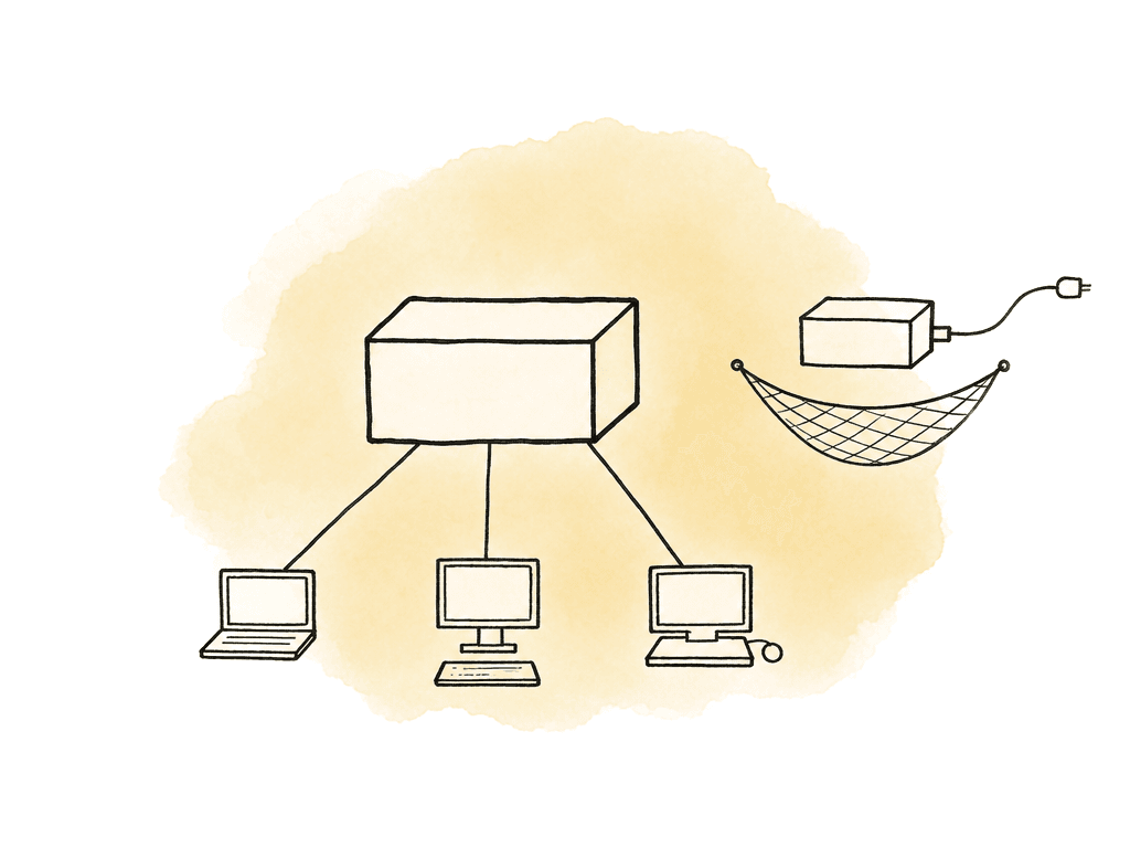 A new storage box serves workstations while the old storage box remains nearby protected by a safety net.
