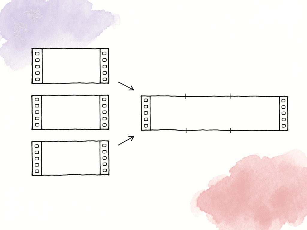 Three interview clips mapped into one longer viewing copy with visible clip boundaries.