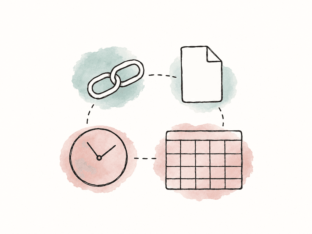 A file link is shown next to a blank calendar and clock, suggesting an expiring download.