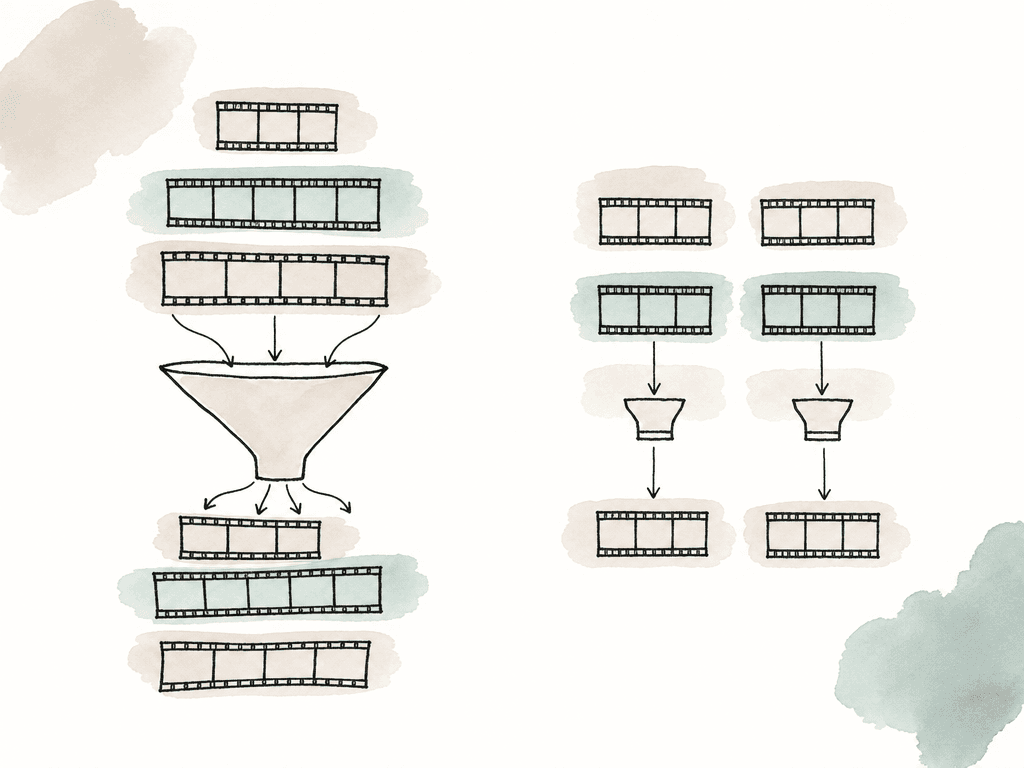A comparison showing mixed camera clips forced through one transform versus each clip using its own matching transform.