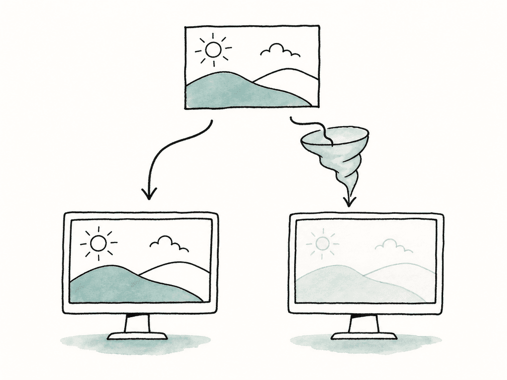 A baked video clip stays normal on the correct path but becomes flat and strange when treated like log footage.