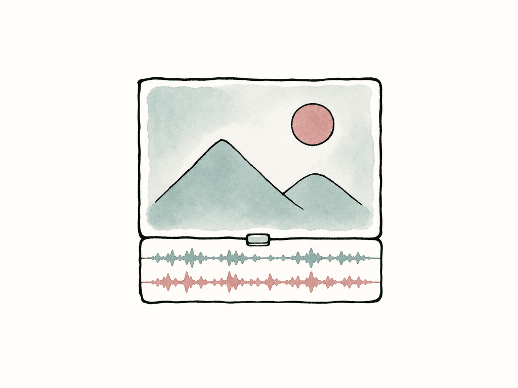 A video frame and stereo waveform strip are linked together, showing a reference mix traveling with the picture export.