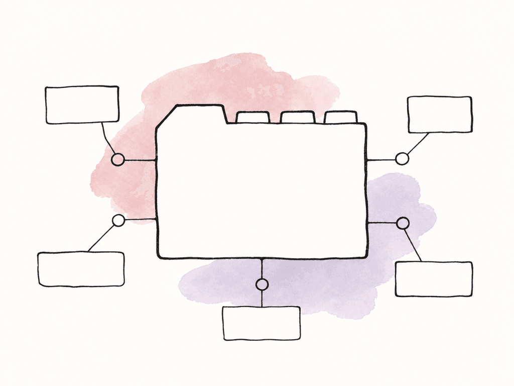 A film clip with several blank property shapes attached, representing metadata carried with the source media.