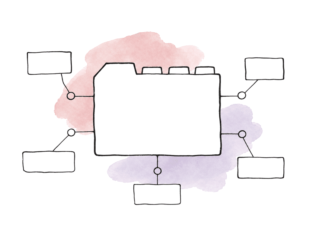 A film clip with several blank property shapes attached, representing metadata carried with the source media.