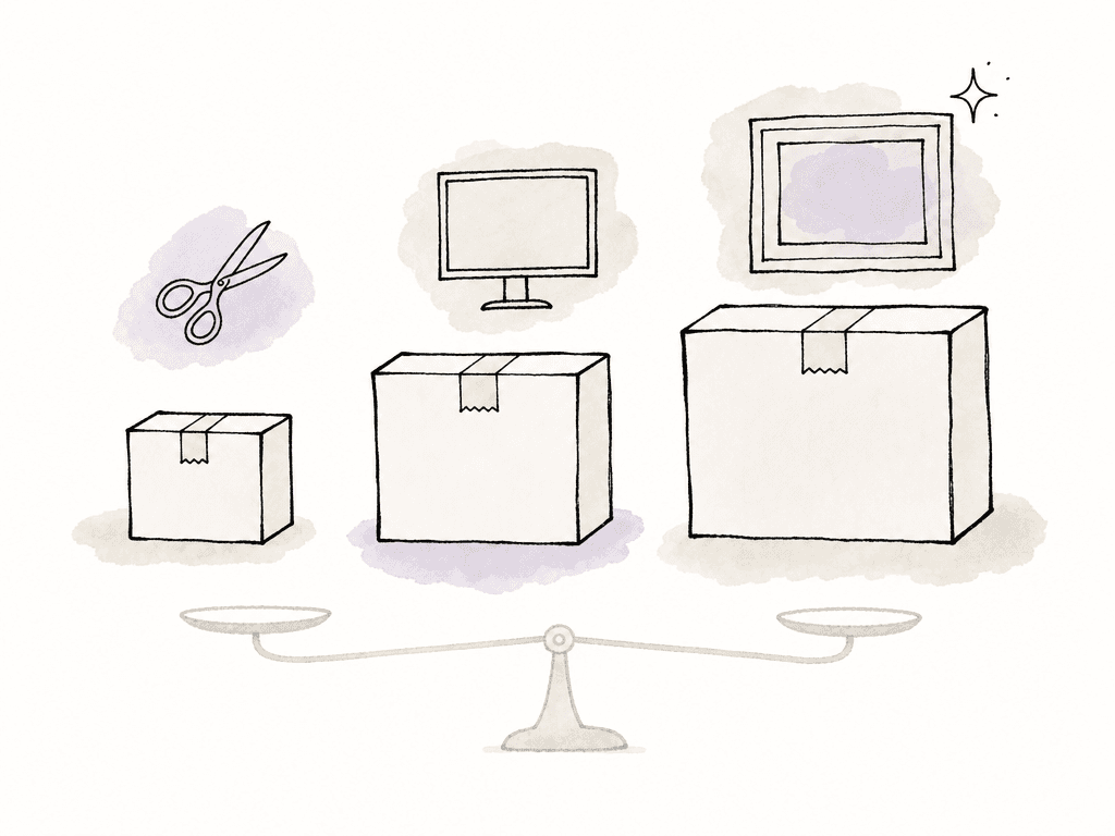 Three media containers of increasing size paired with simple workflow icons, suggesting fit-for-purpose ProRes choices.