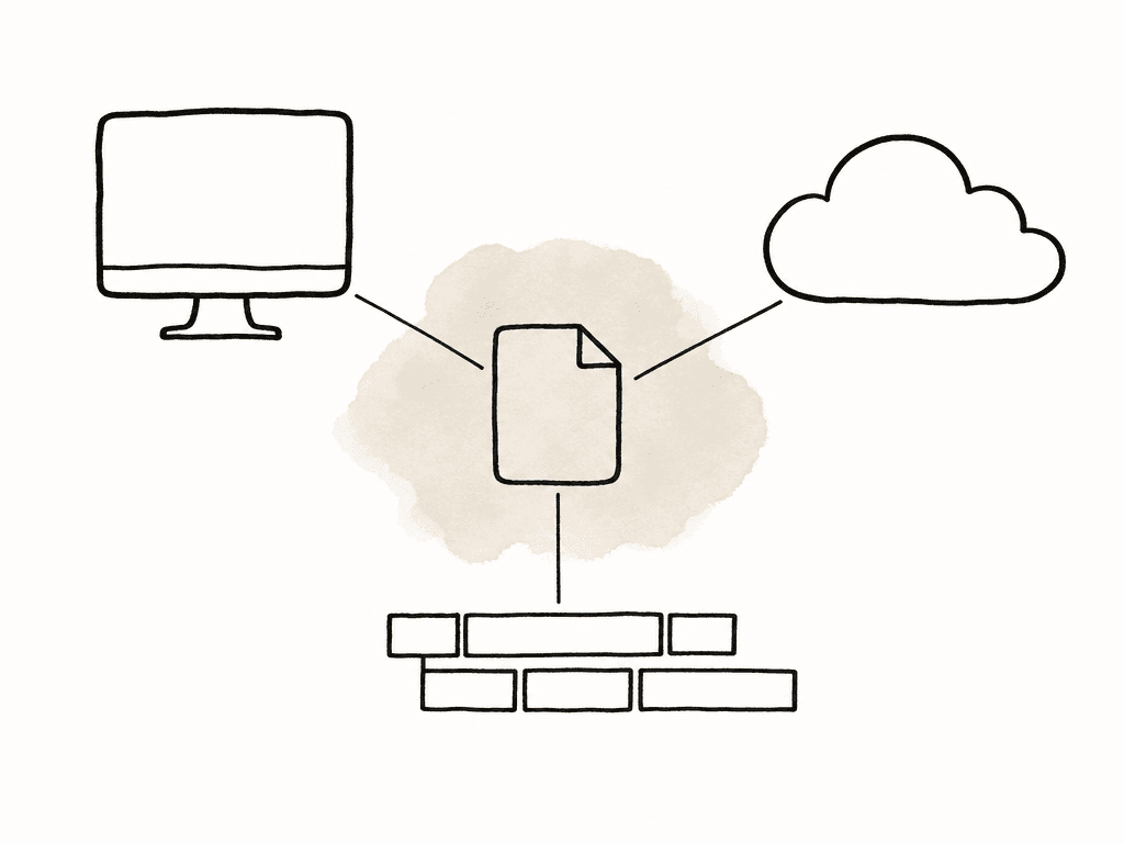Doodle of a small proxy file linked to several review and editing destinations.