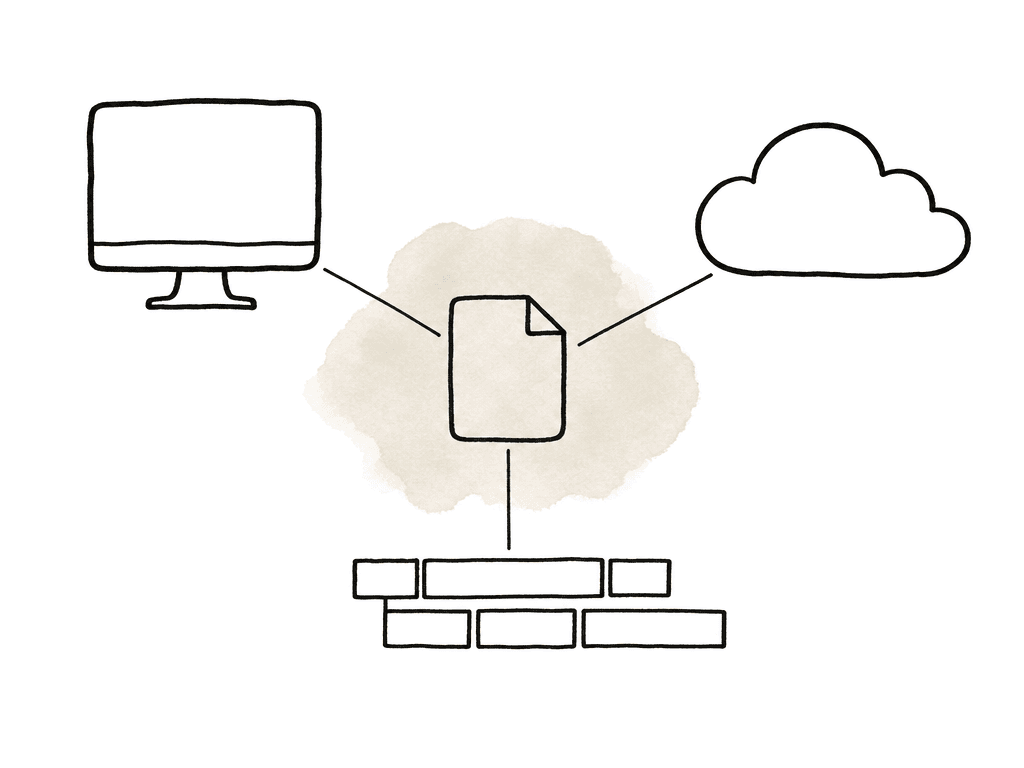 Doodle of a small proxy file linked to several review and editing destinations.