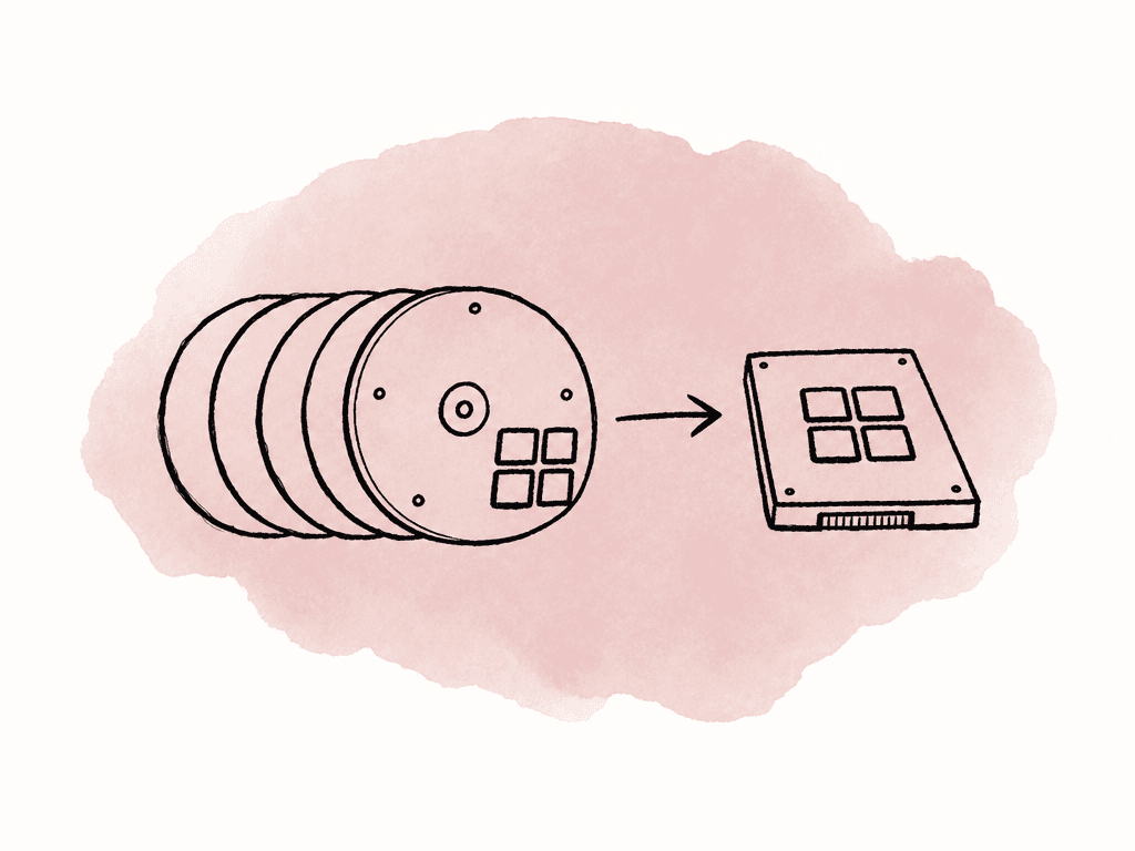 A large spinning disk array has a small hot subset copied into a smaller SSD cache.