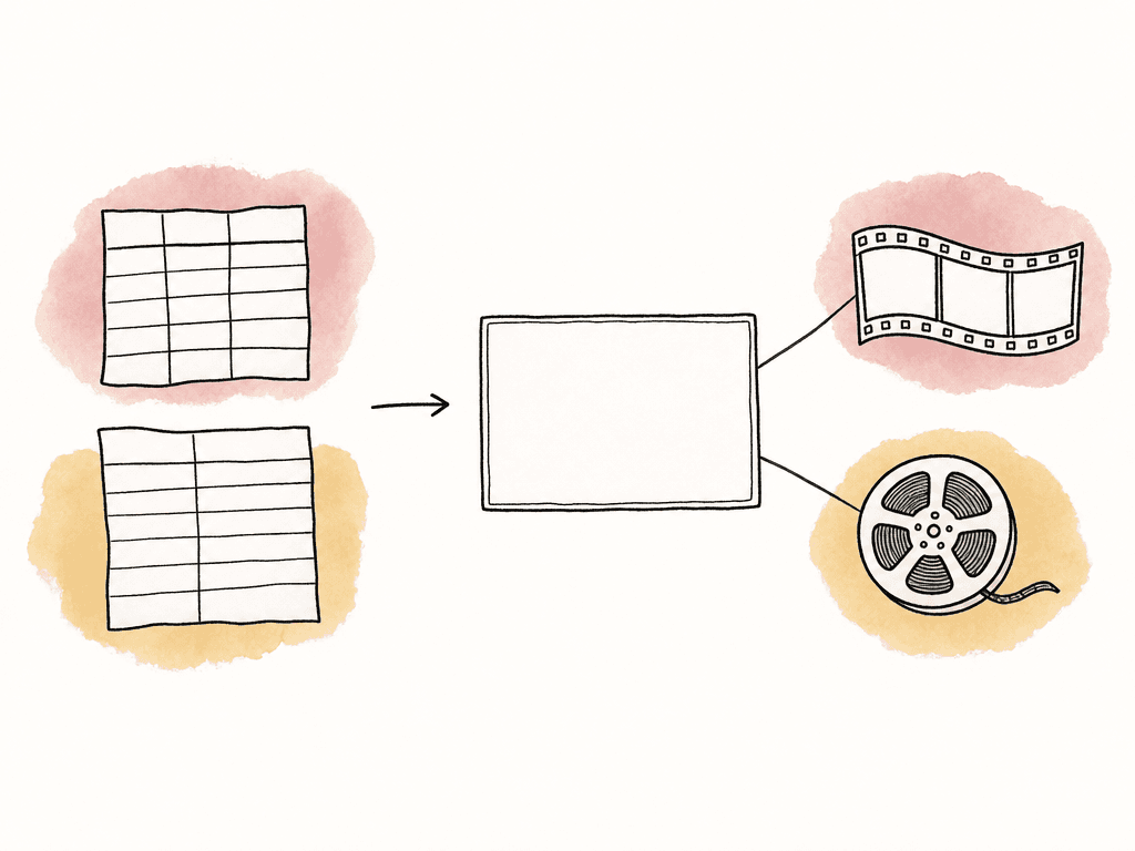 Two separate messy tracking sheets sit beside one clean shared shot record connected to editorial and vendor objects.