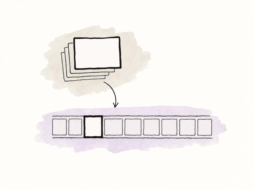 A stack of submitted video frames sits apart from a film timeline that has an older frame highlighted.
