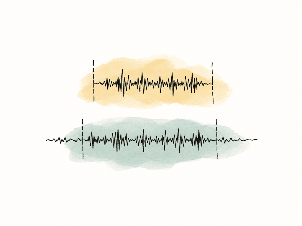 Hand drawn comparison of a tightly cut waveform and a waveform with extra handle length on both sides.