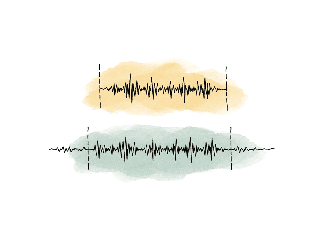Hand drawn comparison of a tightly cut waveform and a waveform with extra handle length on both sides.