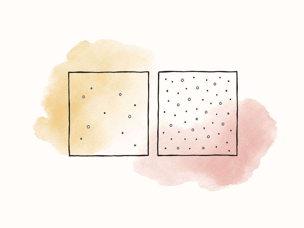 A doodle comparing two image frames, one with sparse sampling dots and one with denser sampling dots.