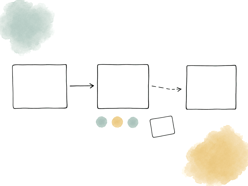 Hand-drawn media workflow with a broken arrow between middle stages, suggesting a failed handoff.