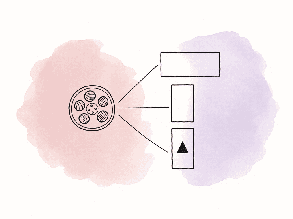 One film reel connected to three separate video frame formats.